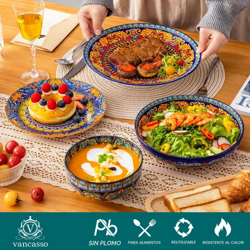 Vista 3 de vancasso 24-Piece Dinnerware Sets,Plates & Bowls Sets Service for 6, Bohemian Porcelain Dishes Set for 6, Kitchen Dinner Set,Microwave & Dishwasher