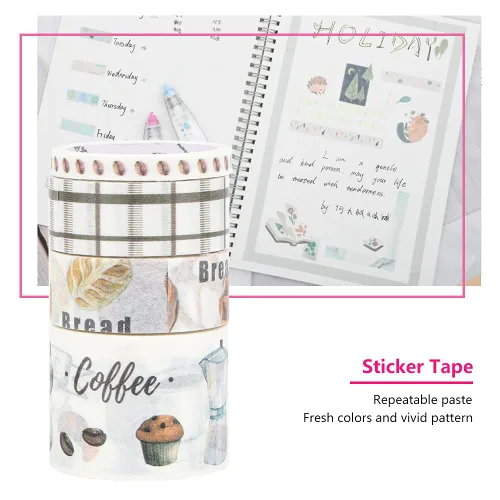 Vista 2 de Washi - Juego de 4 cintas adhesivas decorativas para diarios de viñetas, álbumes de recortes, estilo cultural café, cinta Washi para álbumes