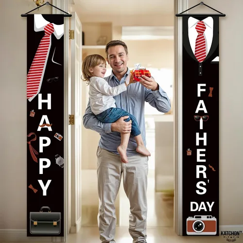 Vista 6 de KatchOn, Cartel negro con texto en inglés «Happy Father» – XtraL, 72 x 12 pulgadas Esmoquin para colgar telón de fondo del día del padre
