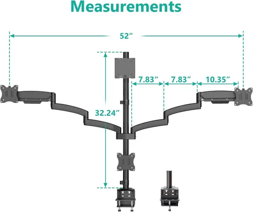 Vista 7 de WALI Soporte para 4 Monitores para Ultraanchos de hasta 49 pulgadas en el Soporte Superior y Pantallas de 27 pulgadas en los Soportes Inferiores