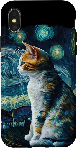 Vista 5 de Lindo Van Gogh Starry Night Cat Calico Cat Lover - Carcasa divertida para iPhone 17