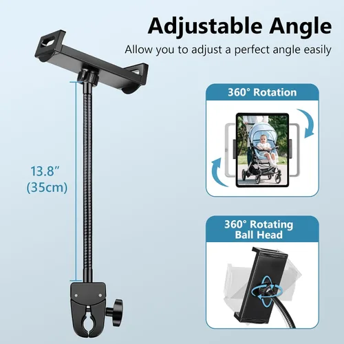 Vista 4 de Soporte para tablet de cuello de cisne, soporte para iPad para cochecito, cinta de correr, carrito de golf, barco, soporte de micrófono, silla