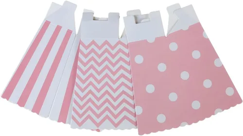 Vista 3 de BinaryABC Cajas de papel para palomitas de maíz, caja de dulces a rayas para recuerdos de fiesta, 48 unidades (rosa)