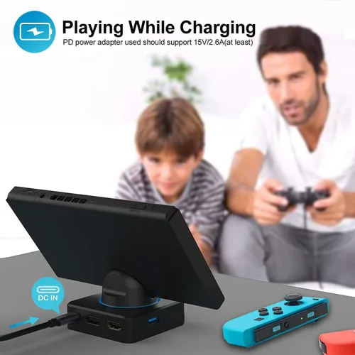 Vista 4 de Base para interruptor, estación de acoplamiento HDMI 4K Nintendo Switch para TVSwitch OLED, adaptador de TV portátil Nintendo Switch Base de carga