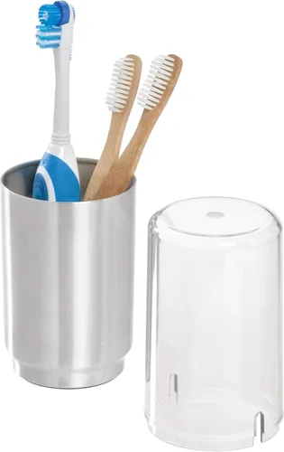 Vista 3 de iDesign Austin - Soporte cubierto de metal para cepillos de dientes, para cepillos regulares y eléctricos en baños de dormitorios universitarios