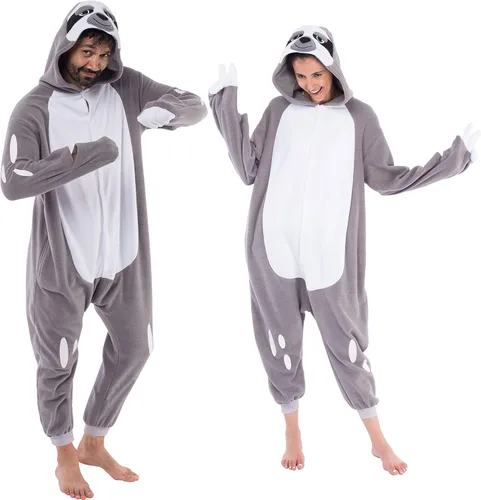 Vista 2 de Spooktacular Creations Pijama unisex de perezoso para adultos, disfraz de perezoso de felpa con sombrero y guante para fiestas de disfraces