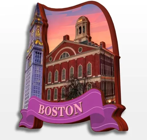 Vista 3 de Boston Massachusetts USA America - Imán de madera para nevera, colección de madera 3D, hecho a mano, recuerdos de la ciudad, imán para nevera