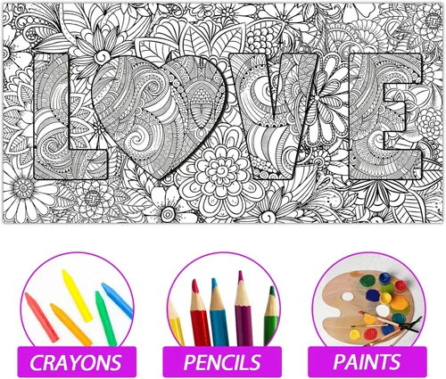 Vista 3 de Pósteres gigantes para colorear de mandala de 50 x 25 pulgadas, póster gigante para colorear con mandala para niños, adolescentes y adultos, mantel