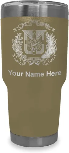 Vista 25 de LaserGram Taza aislada al vacío de 20 onzas, escudo de armas, República Dominicana, grabado personalizado incluido (gris)