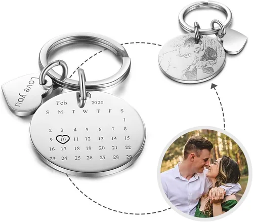 Vista 2 de kaululu Custom Photo Key Chains for Men Women Calendar Picture Key Chain Ring for Him and Her