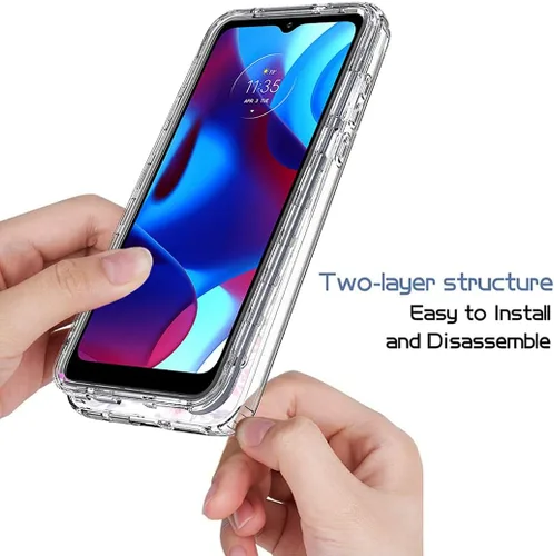 Vista 4 de Funda para Moto G Pure 2021 con protector de pantalla de vidrio templado, cuerpo completo, a prueba de golpes, transparente, suave, delgada, funda