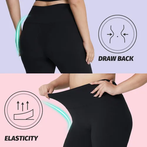 Vista 7 de Happy.angel Leggings de talla grande con bolsillos para mujer, leggings de entrenamiento de yoga negros de cintura alta, 3X 4X