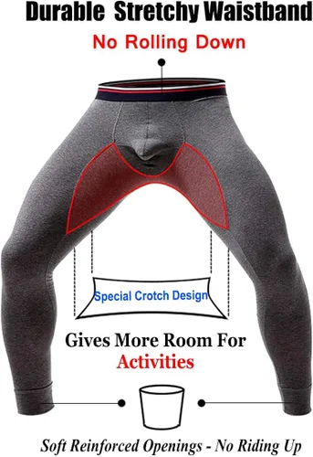 Vista 5 de Ouruikia Pantalones de ropa interior térmica para hombre, pantalones térmicos largos con bolsa separada