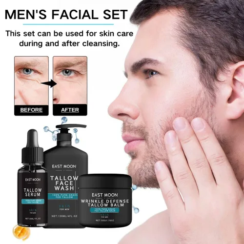 Vista 4 de 3 piezas de cuidado de la piel para hombres, crema hidratante facial de bálsamo de sebálsamo, juego de cuidado de la piel para hombres