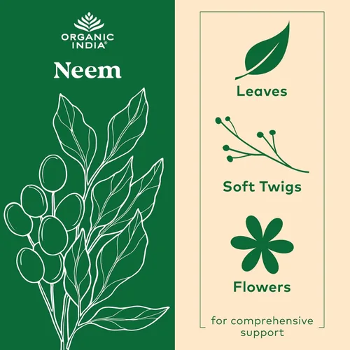 Vista 3 de Organic India Cápsulas de Hoja de Neem - Suplemento Herbal, Apoya la Salud de la Piel y del Sistema Inmunológico, Vegano, Sin Gluten, Certificado