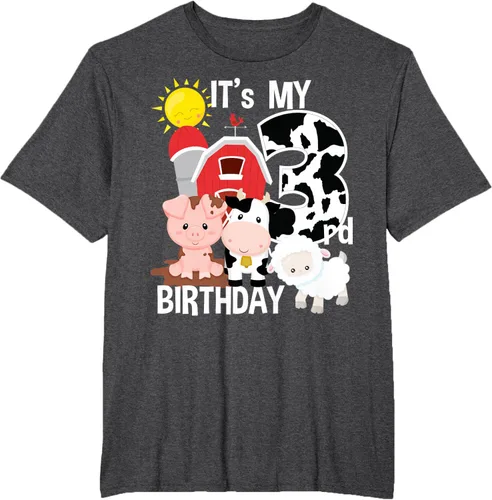 Vista 17 de Camiseta con diseño de animales de granja con texto en inglés "It's My 3rd Birthday" Negro