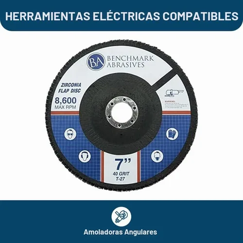 Vista 6 de Benchmark Abrasives Discos de solapa tipo 27 de circonita jumbo de alta densidad de 7 x 7/8 pulgadas para amoladora angular, discos de lijado de 7