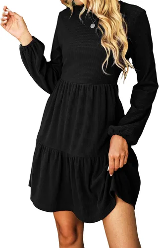 Vista 12 de CUPSHE Minivestido tipo suéter con cuello redondo y manga larga de obispo Naranja quemado