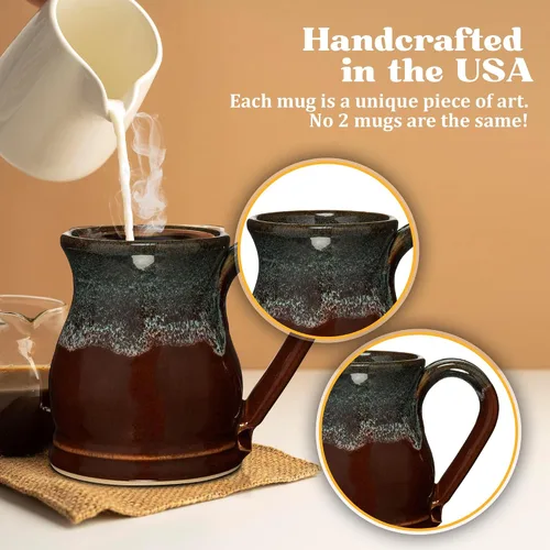 Vista 3 de Taza de café Potbelly de 20 oz hecha a mano en los Estados Unidos (Cayena/Óxido)