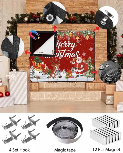 Vista 27 de Cubierta magnética azul para chimenea, detiene la pérdida de calor, pantalla de chimenea para interiores, bolas de gnomos de Navidad, árbol de copo