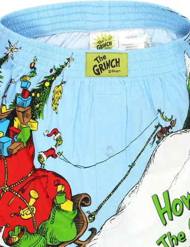 Vista 6 de Dr. Seuss The Grinch Holiday - Shorts de descanso tipo bóxer con bragueta de botones para hombre