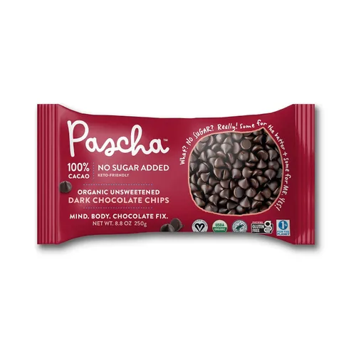 Vista 9 de Pascha Chips de chocolate negro semidulce orgánico con 55% de cacao, chips para hornear a granel, chocolate vegano suave para hornear, sin alérgenos