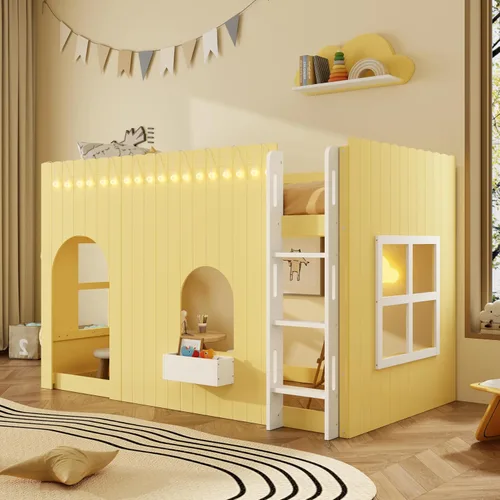 Vista 35 de Playhouse Wood Twin Size Loft Bed with Storage Staircase, Desk, Shelves