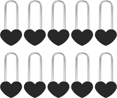 Vista 25 de Candado de amor VeYocilk de 3.5" 50mm en forma de corazón, candado de corazón negro para deseos de amor, ideal para bodas, San Valentín