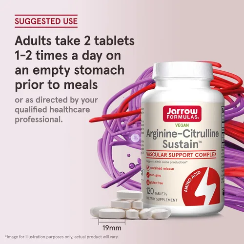Vista 7 de Jarrow Formulas Arginina-Citrulina Sustain - Suplemento apoya la producción de óxido nítrico, el flujo sanguíneo y la salud cardiovascular - Fórmula