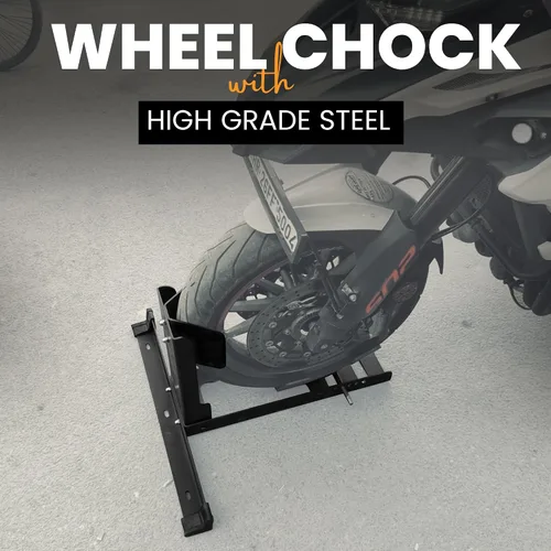 Vista 7 de GRAND PITSTOP Calzo de rueda universal para soporte de motocicleta para remolque, completamente ajustable, desmontable y plegable