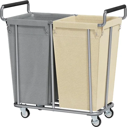Vista 11 de Cesta de lavandería con ruedas, cesta de lavandería mediana de 250 litros para almacenamiento de ropa, carrito de lavandería resistente con asa Negro
