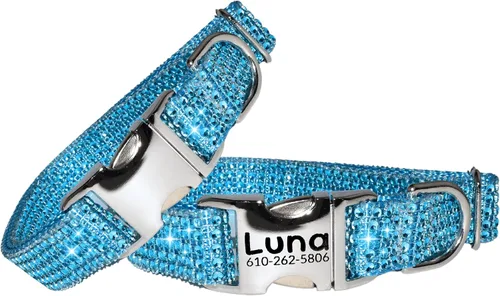 Vista 16 de Collar de perro con diamantes de imitación, hebilla grabada y opciones de correa, collares de perro brillantes a la moda, joyas brillantes