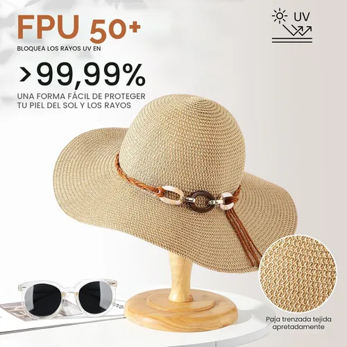 Vista 3 de Sombreros de playa para mujer – Sombrero de sol para mujer, sombrero de paja de ala ancha para mujer, sombrero de sol enrollable, plegable, cordón