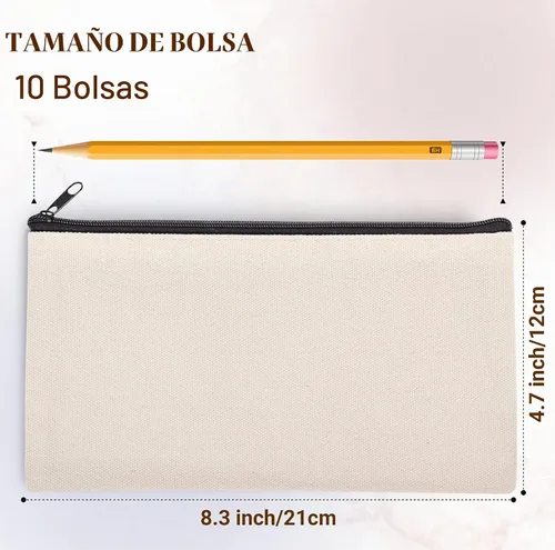 Vista 2 de Bolsa de lona en blanco con cremallera, bolsas de maquillaje a granel, bolsa multiusos de lona para lápices con cremallera resistente, bolsa