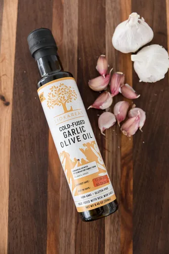 Vista 6 de Liokareas Aceite de oliva de ajo - Griego - Orgánico - Sin OMG - Sin gluten - Paleo - Keto - Fuente única - Primero prensado - Sin sabor artificial