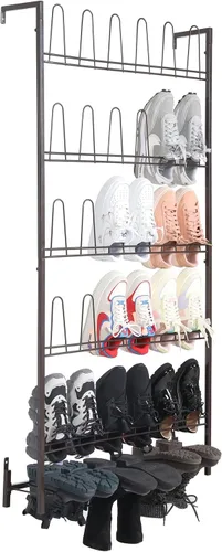 Vista 10 de MyGift - Estantería de pared colgante de metal negro premium para armario de vestidor, cuarto de servicio y entrada, organizador de botas y zapatos