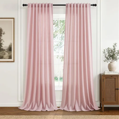 Vista 45 de Hokibero Cortinas de lino natural de 96 pulgadas de largo para sala
