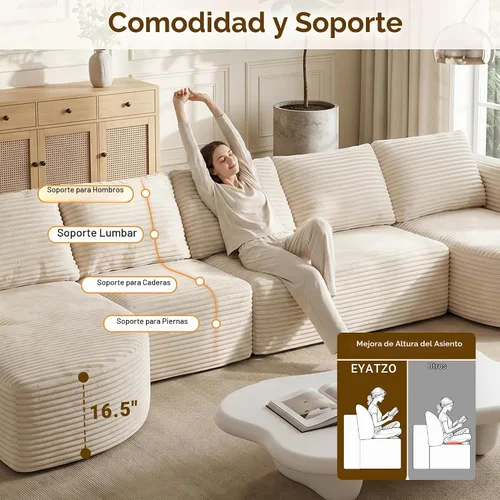 Vista 7 de Sofás seccionales Cloud de 144 pulgadas para sala de estar, moderno sofá modular en forma de U con diván, cómodo sofá sin estructura de asiento Beige