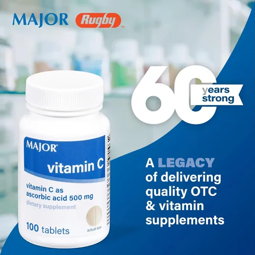 Vista 2 de MAJOR Vitamina C-500 mg de ácido ascórbico - Tabletas de vitamina C - Suplemento dietético - 100 unidades (1 paquete)
