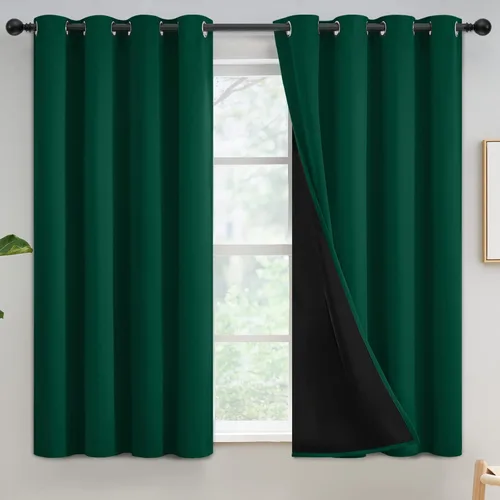 Vista 151 de Yakamok Cortinas negras, cortinas de ventana con aislamiento térmico y eficiencia energética para dormitorio, cortinas opacas completas y cortinas