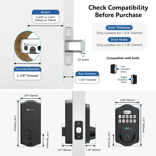 Vista 6 de Solity Cerradura electrónica digital inteligente, entrada sin llave, bloqueo automático, 50 códigos personalizados y huellas dactilares, fácil