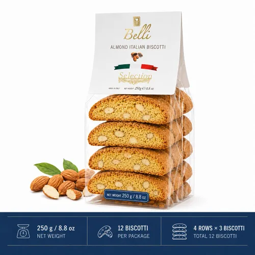 Vista 2 de Biscotti italiano de almendras Hecho en Toscana, Italia Galletas tradicionales semi suaves Belli