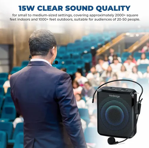 Vista 2 de WinBridge - Amplificador de voz con micrófono portátil, micrófono para profesor para aula, altavoz de guía turístico, micrófono de auriculares