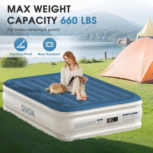 Vista 13 de Colchón de aire DIVON Full con bomba incorporada, colchón inflable de 18'' de grosor en 3 minutos, colchón hinchable plegable, colchón de aire