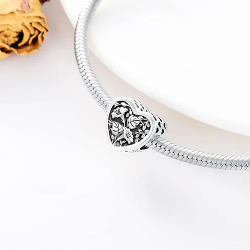 Vista 3 de PEIMKO Abalorio personalizado con diseño de corazón de flor de nacimiento, plata de ley, mes de nacimiento, flores, corazón, imagen, abalorio