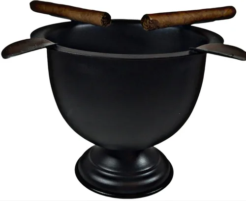 Vista 7 de Cenicero de cigarro hecho en hierro metal caja de cuenco profundo alto cenicero resistente al viento prensado con 4 estribos (negro)