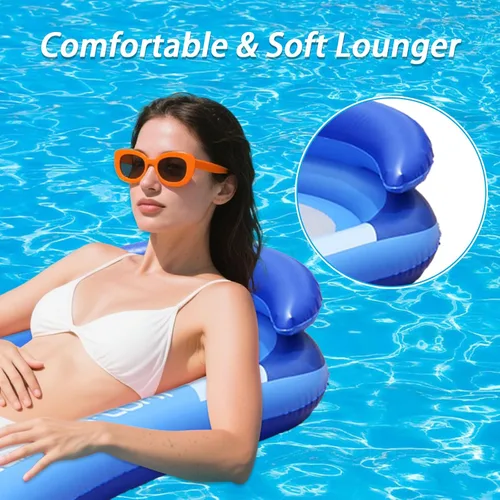 Vista 3 de Flotador de piscina para adultos, flotador inflable para piscina, balsa flotante, tumbonas con reposacabezas para playa, lago, piscina, piscina
