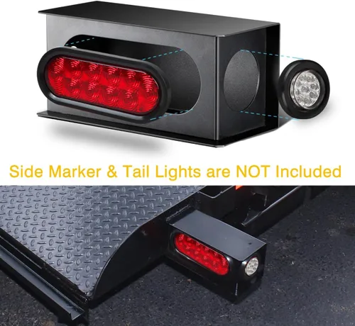 Vista 4 de Partsam Remolque de camión utilitario de acero negro resistente 6 "caja ovalada de guardia de luz trasera 2" luz lateral