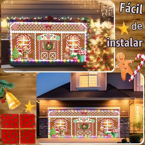 Vista 5 de Ganeen - Pancarta LED de Navidad para puerta de garaje de 6.4 x 16 pies, casa de jengibre B