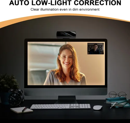 Vista 6 de Diccik Cámara web 1080P con micrófono, cámara web de videollamadas Full HD, cámara web de corrección de luz HD para zoom/Skype/equipos, cámara web